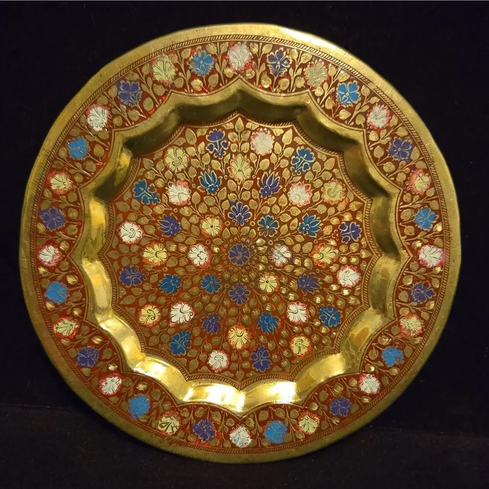 Vintage Meenakari Brass Plate 7.5